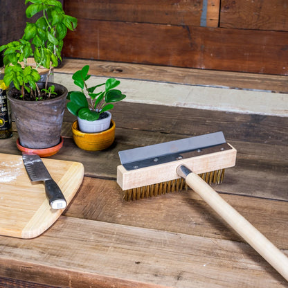 Wood Fired Oven Brush w/Wood Handle, Stainless Steel Scraper