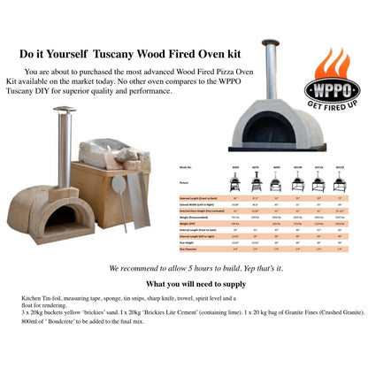 DIY Tuscany Wood Fired Oven Kit, Includes Stainless Steel Flue & Black Door 50Dx39Wx25H