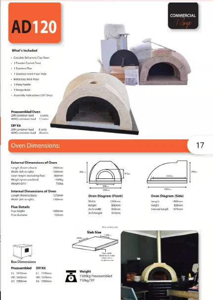 DIY Tuscany Wood Fired Oven Kit, Includes Stainless Steel Flue & Black Door 71Dx60Wx32H